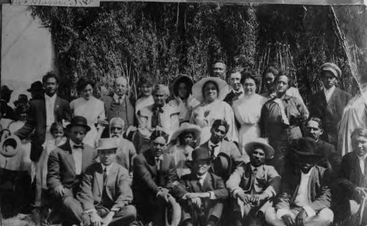 Iosepa residents in Tooele County pause to pose for a photograph while celebrating Pioneer Day (July 24) in 1914.